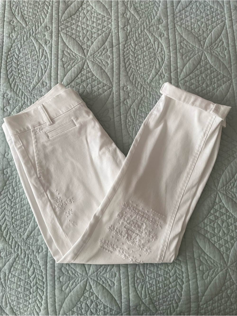 ECRU The Mitchell White Embroidered Cotton Blend Cropped Pants Size 2